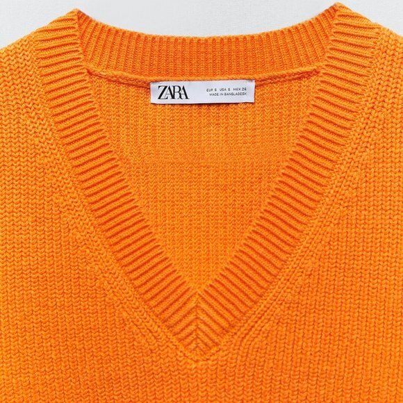Orange Zara Ribbed V-Neck Sleeveless Sweater Top (NWT) - Picture 4 of 9